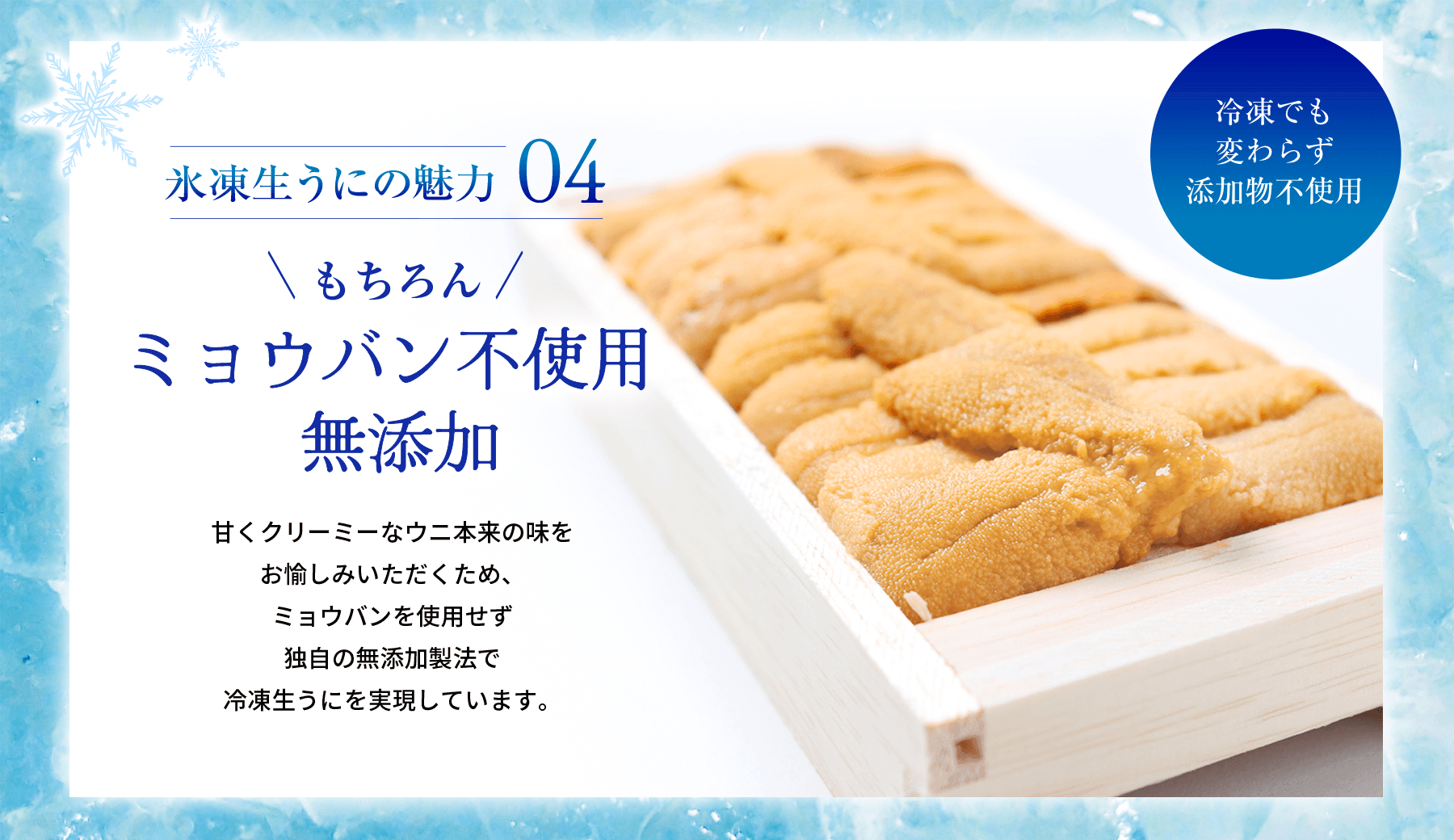 氷凍生うにの魅力04 ミョウバン不使用無添加