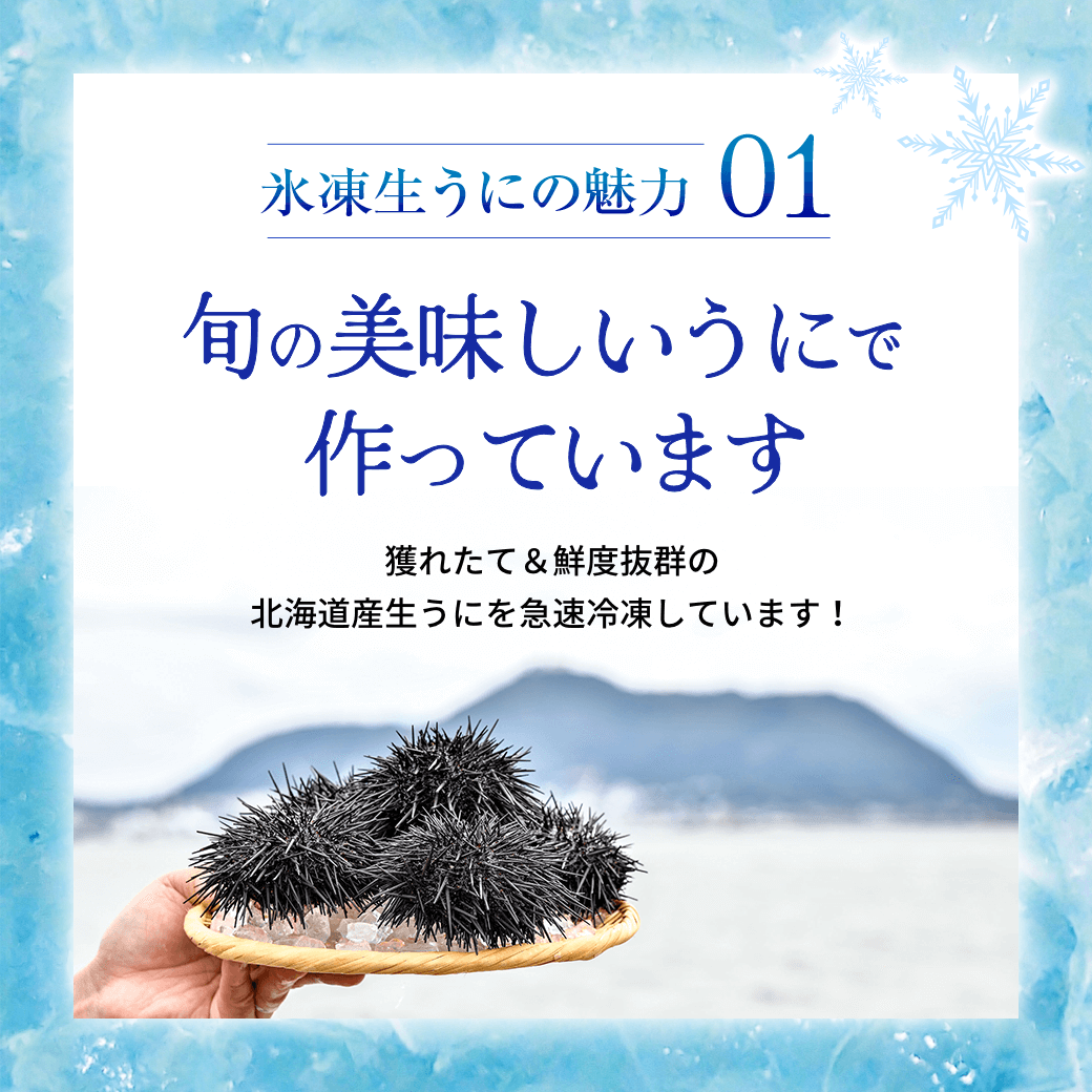 氷凍生うにの魅力01 旬の美味しいうにでつくっています
