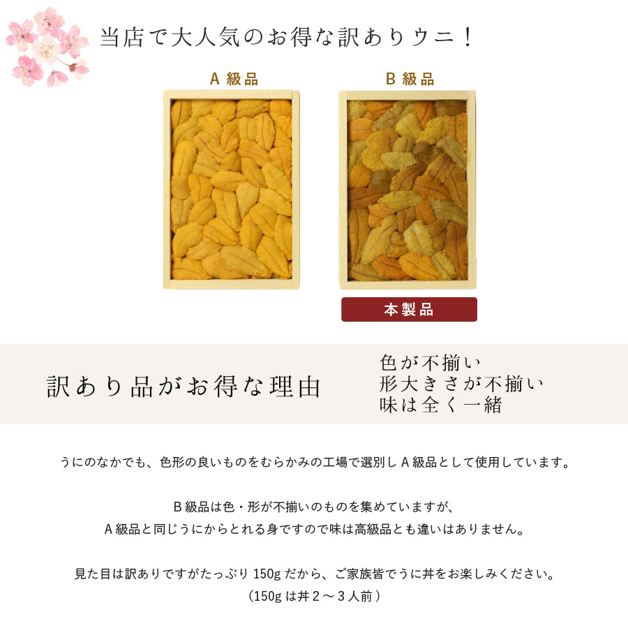 無添加生うに木箱150g B級品